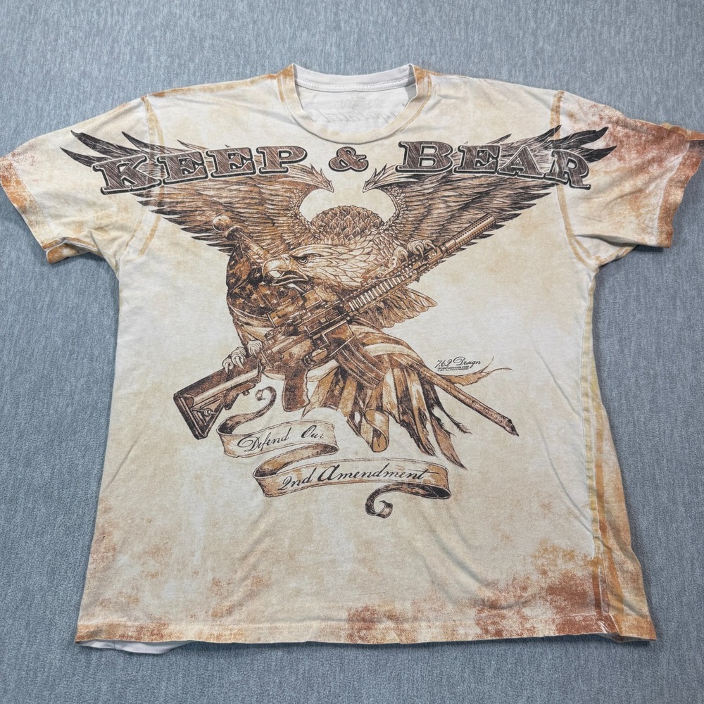 7.62 Design T-Shirt Men Large Tan 2nd Amendment Eagle Graphic‎ Distressed Cotton